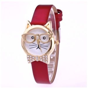 Fashion Cat w/glasses and rhinestone bowtie watch. Worn one time only.